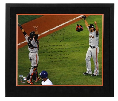 Madison Bumgarner Signed and Heavily Inscribed 20x24 World Series Framed Photo (MLB Authenticated)